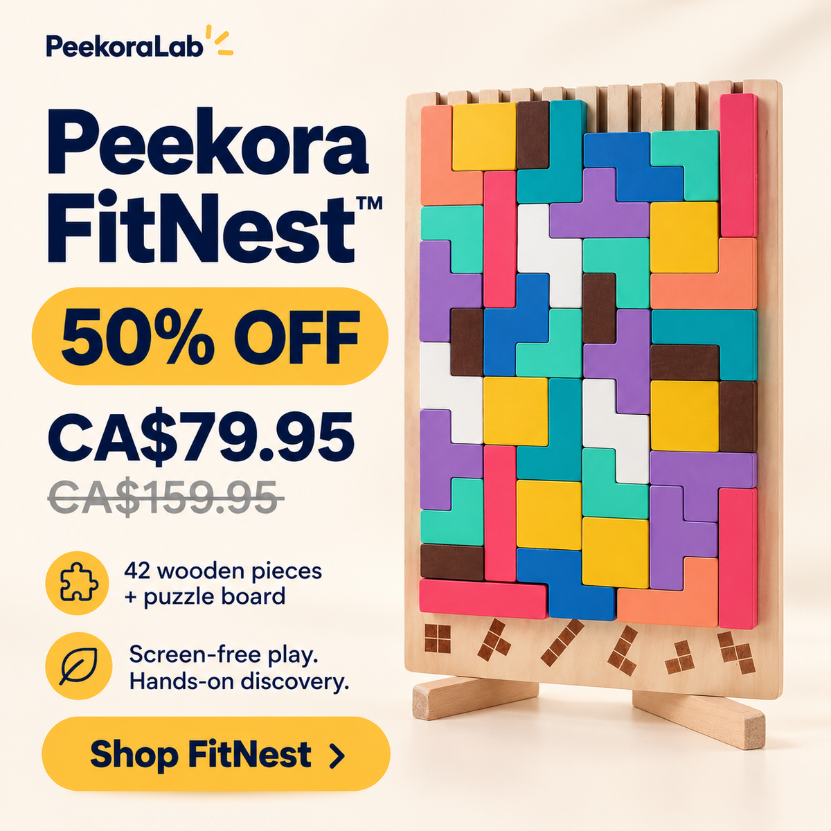 Peekora FitNest wooden puzzle offer: CA$79.95, 50% off CA$159.95