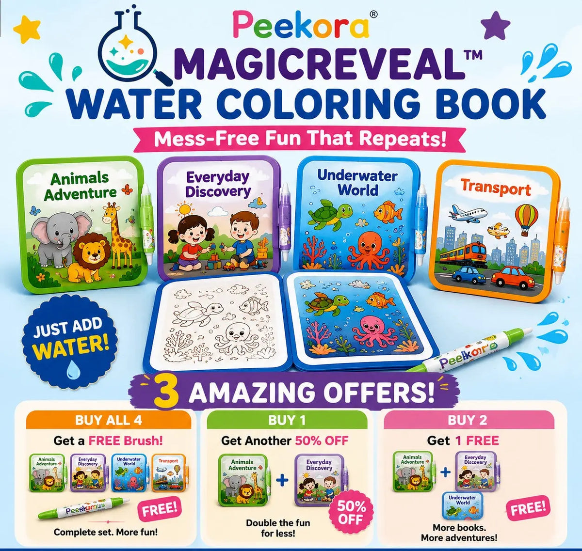 Peekora MagicReveal™ Reusable Mess Free Coloring Book - PeekoraLab
