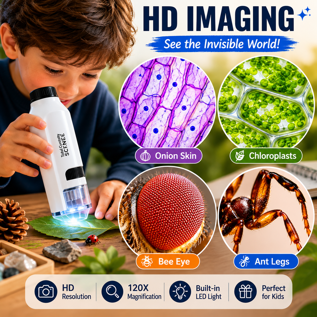 MiniScope™ Peekora — Microscope de poche LED pour jeunes explorateurs